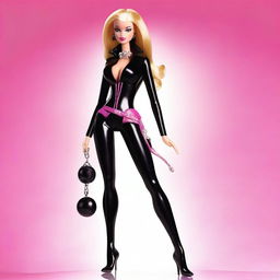 A depiction of Barbie dressed as a dominatrix, featuring her in a powerful and commanding pose with appropriate attire and accessories