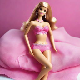 A depiction of Barbie wearing stylish and elegant lingerie, posed in a tasteful and sophisticated manner