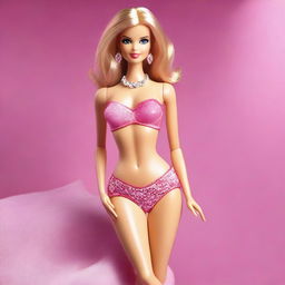 A depiction of Barbie wearing stylish and elegant lingerie, posed in a tasteful and sophisticated manner