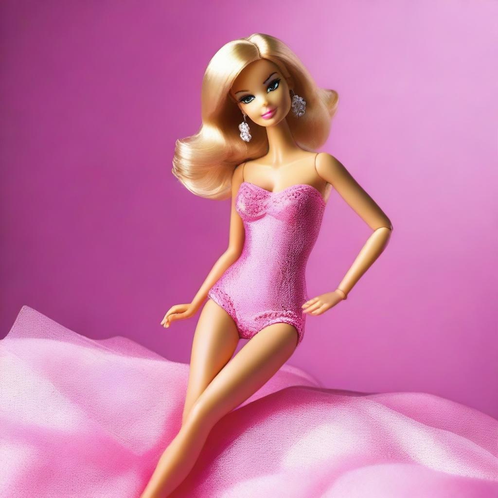 A depiction of Barbie wearing stylish and elegant lingerie, posed in a tasteful and sophisticated manner