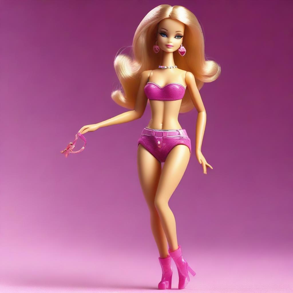 A depiction of Barbie wearing a G-string, posed in a tasteful and sophisticated manner