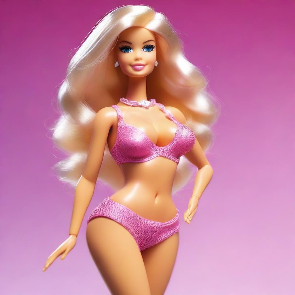 A depiction of Barbie wearing a G-string, posed in a tasteful and sophisticated manner