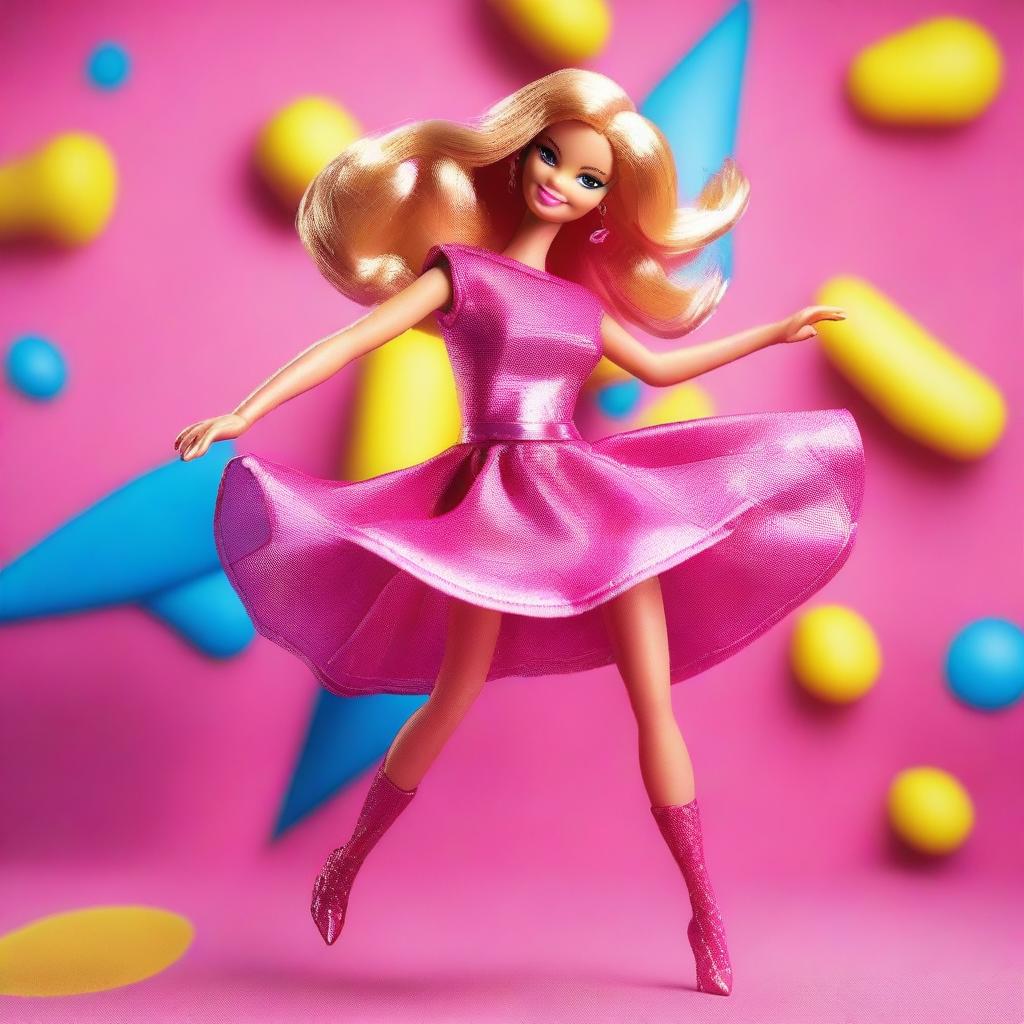 A depiction of Barbie dancing in a lively and energetic manner, emphasizing her movements in a fun and stylish way