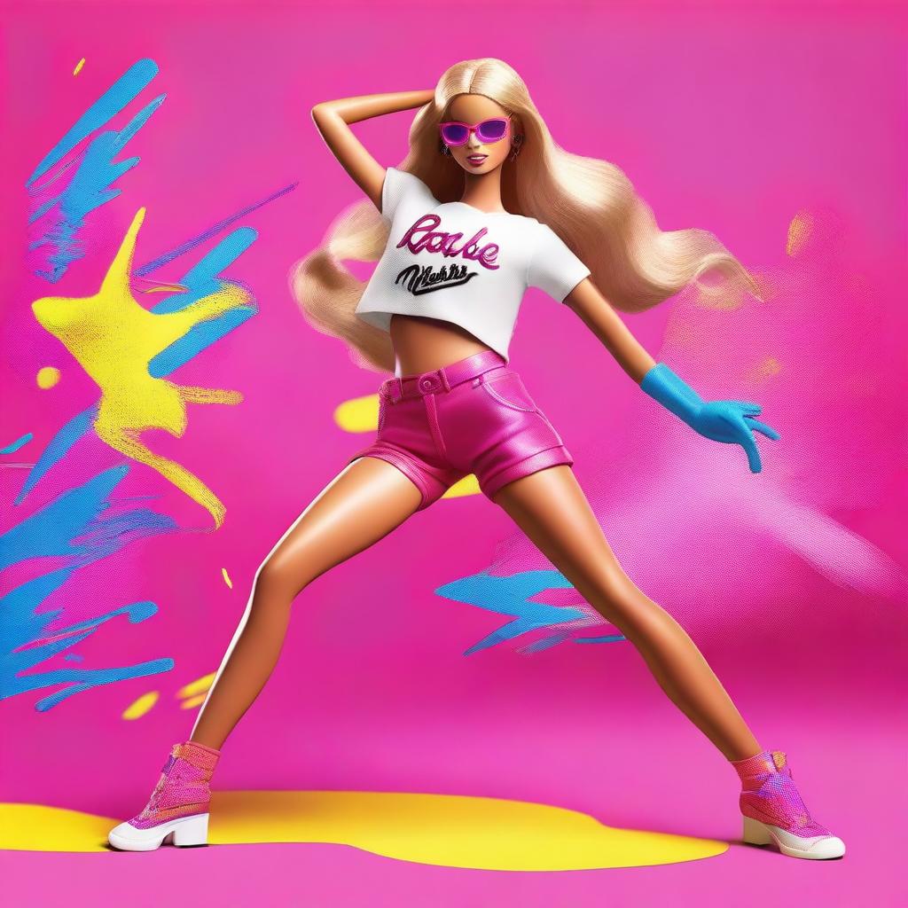 A depiction of Barbie twerking in a lively and energetic manner, emphasizing her dance moves in a fun and stylish way