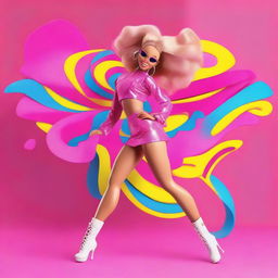 A depiction of Barbie twerking in a lively and energetic manner, emphasizing her dance moves in a fun and stylish way