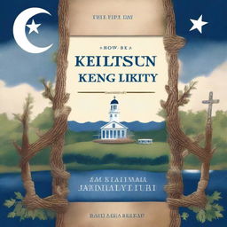 A book cover design featuring Christian symbols intertwined with political imagery, set against the scenic backdrop of Kentucky