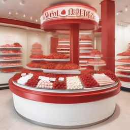 A beautifully designed storefront display for a shop specializing in strawberries with cream