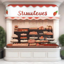 A beautifully designed storefront display for a shop specializing in strawberries with cream