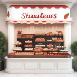 A beautifully designed storefront display for a shop specializing in strawberries with cream