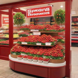 A beautifully arranged storefront display for a shop specializing in strawberries