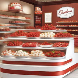 A beautifully designed storefront display for a point of sale specializing in strawberries with cream