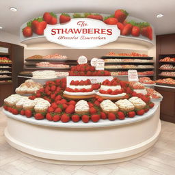 A beautifully designed storefront display for a point of sale specializing in strawberries with cream