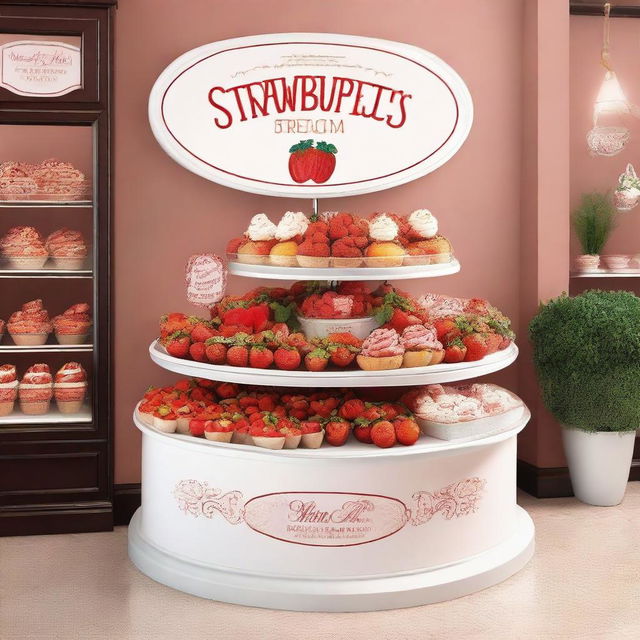 A beautifully designed storefront display for a point of sale specializing in strawberries with cream