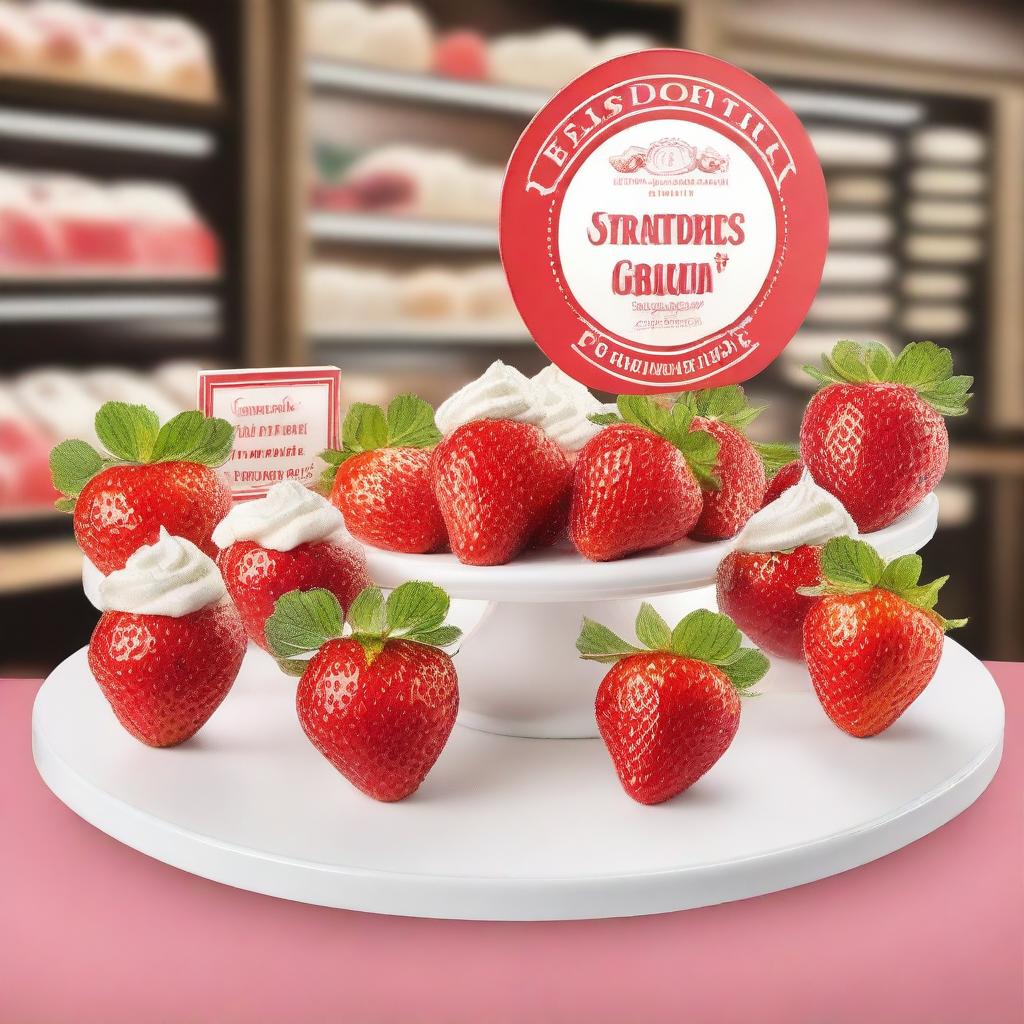 A beautifully designed storefront display for a point of sale specializing in strawberries with cream