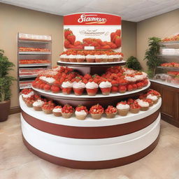 A beautifully designed storefront display for a point of sale specializing in strawberries with cream