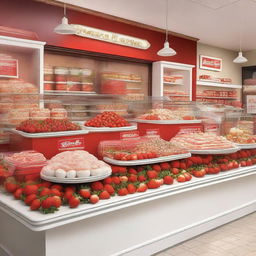 A beautifully designed storefront display for a point of sale specializing in strawberries with cream