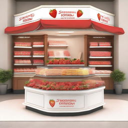 A beautifully designed storefront display for a point of sale specializing in strawberries with cream