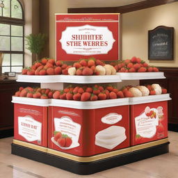 A beautifully designed storefront display for a point of sale specializing in strawberries with cream