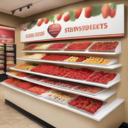 A beautifully designed storefront display for a point of sale specializing in strawberries with cream