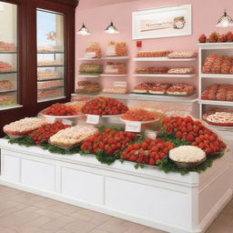 A beautifully designed storefront display for a point of sale specializing in strawberries with cream