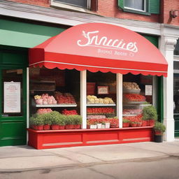 A vibrant and inviting exterior storefront display for a shop specializing in strawberries and cream