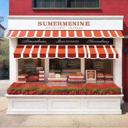 A vibrant and inviting exterior storefront display for a shop specializing in strawberries and cream