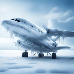 Create an image of an old airplane made entirely out of ice