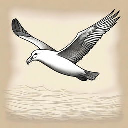 A rustic, pencil-drawn illustration of an albatross in flight