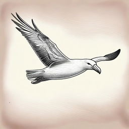 A rustic, pencil-drawn illustration of an albatross in flight