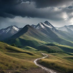 A dramatic landscape featuring the snow-capped high peaks of the Carpathian mountains in the background