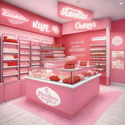 A vibrant and inviting interior storefront display for a shop specializing in strawberry and cream ice cream