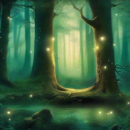 A captivating book cover featuring a mystical forest with a hidden ancient temple