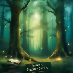 A captivating book cover featuring a mystical forest with a hidden ancient temple