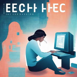 A book cover for 'The Echo in the Algorithm' featuring a worried woman sitting beside a computer