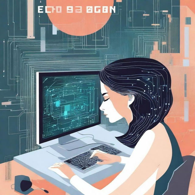 A book cover for 'THE ECHO OF ALGORITHM' featuring a woman intently working on a computer