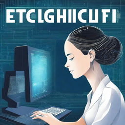 A book cover for 'THE ECHO OF ALGORITHM' featuring a woman intently working on a computer