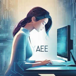 A book cover for 'THE ECHO OF ALGORITHM' featuring a woman intently working on a computer