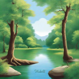 A book cover featuring a serene nature scene with lush green forests, a flowing river, and a clear blue sky