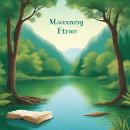 A book cover featuring a serene nature scene with lush green forests, a flowing river, and a clear blue sky