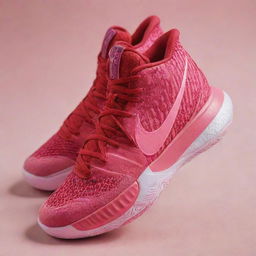 Kyrie 8 Infinity Valentine, a basketball shoe featuring heart-shaped designs, Infinity symbol details and vibrant hues of red and pink, indicating it's a special Valentine edition.