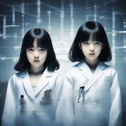 A movie poster featuring Korean twins, one boy and one girl, both 13 years old, who are immortal and subjected to experiments