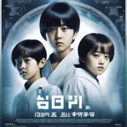 A movie poster featuring Korean twins, one boy and one girl, both 13 years old, who are immortal and subjected to experiments