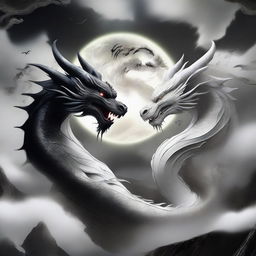 A dynamic scene featuring two dragons engaged in a Taichi battle