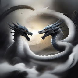 A dynamic scene featuring two dragons engaged in a Taichi battle