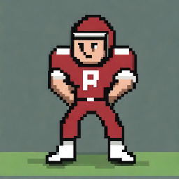 Create a 16-bit pixel art image of a football player looking directly at the camera