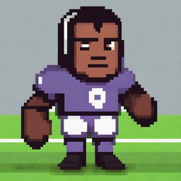 Create a 16-bit pixel art image of a football player looking directly into the camera without wearing a helmet