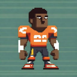 Create a 16-bit pixel art image of a football player looking directly into the camera without wearing a helmet