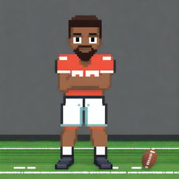 Create a 16-bit pixel art image of a football player looking directly into the camera without wearing a helmet