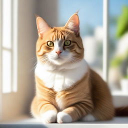 A beautiful cat with sleek fur, sitting gracefully on a sunny windowsill