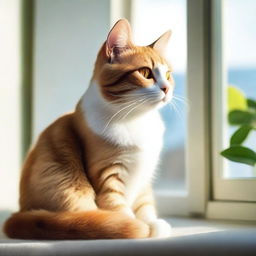 A beautiful cat with sleek fur, sitting gracefully on a sunny windowsill